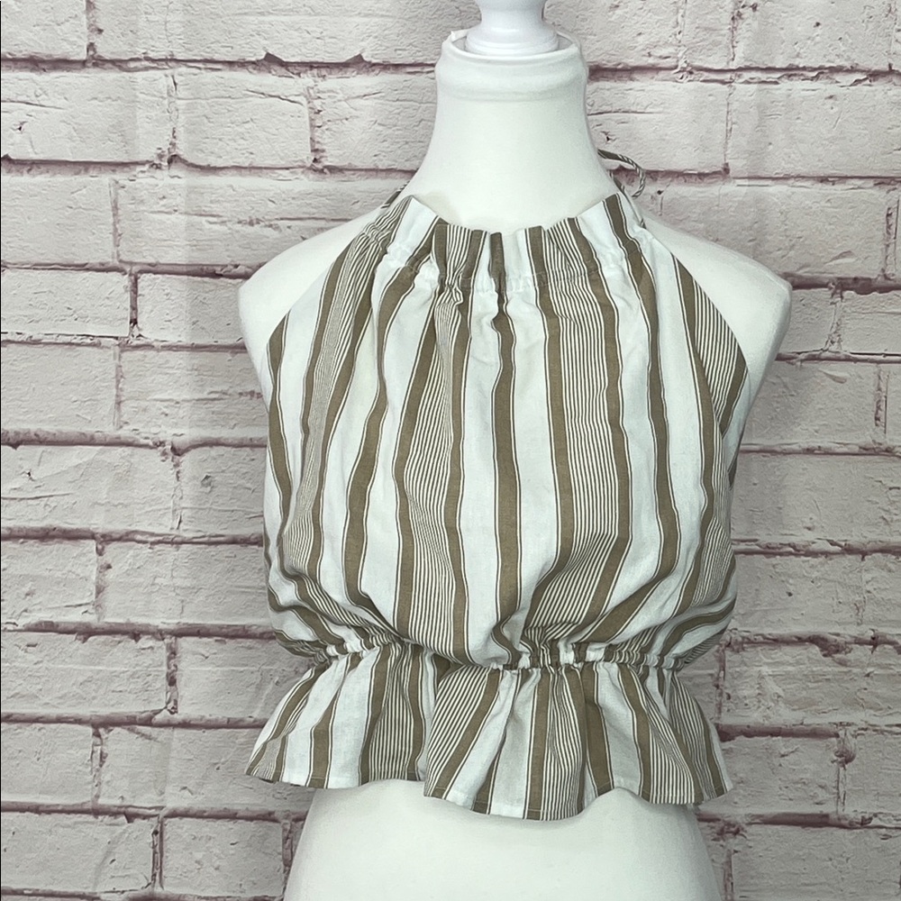 Eb Luxe Los Angeles Linen Blend Striped Crop Halter Top Like New Large